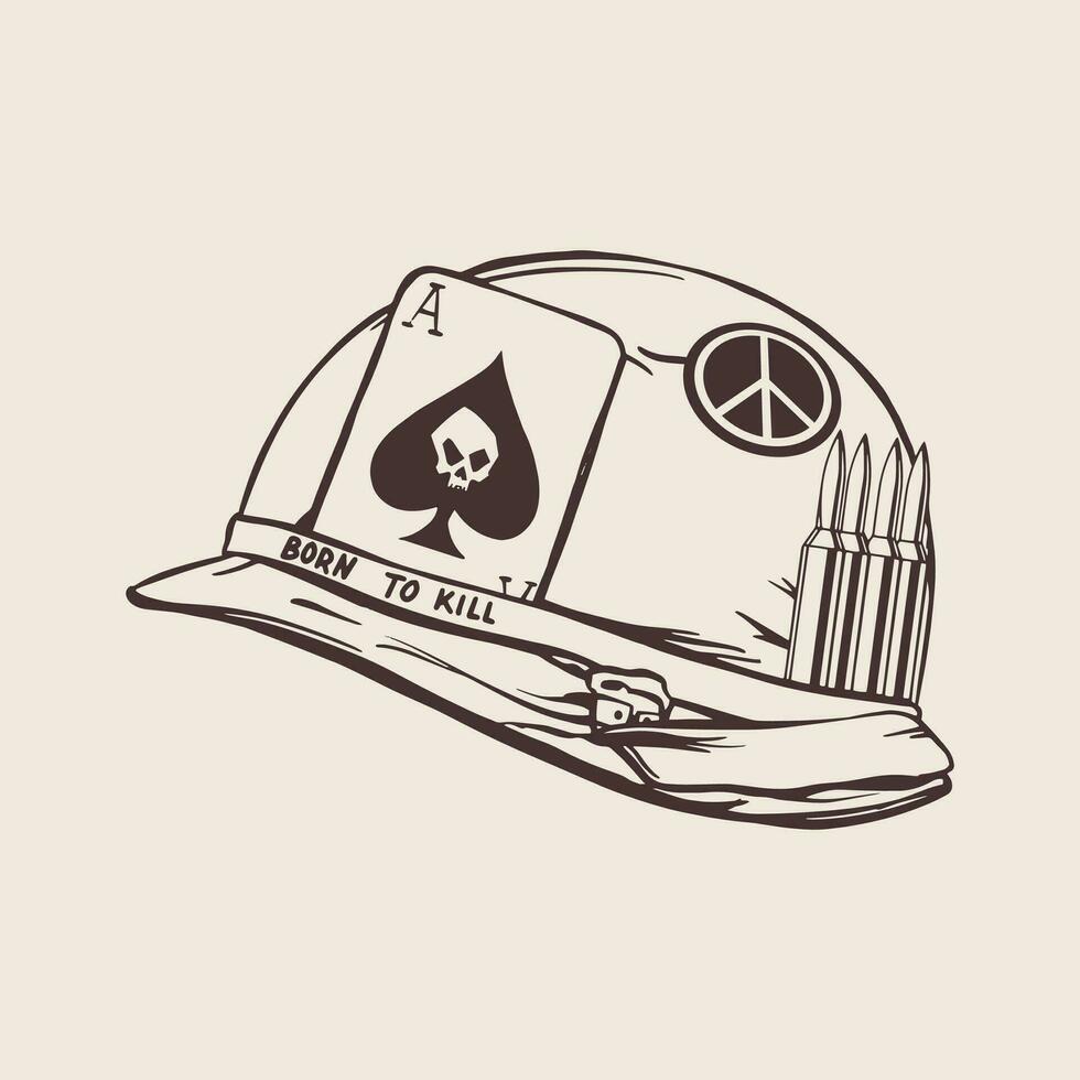 mano drow estilo americano soldado casco para impresión y diseño. vector ilustración.