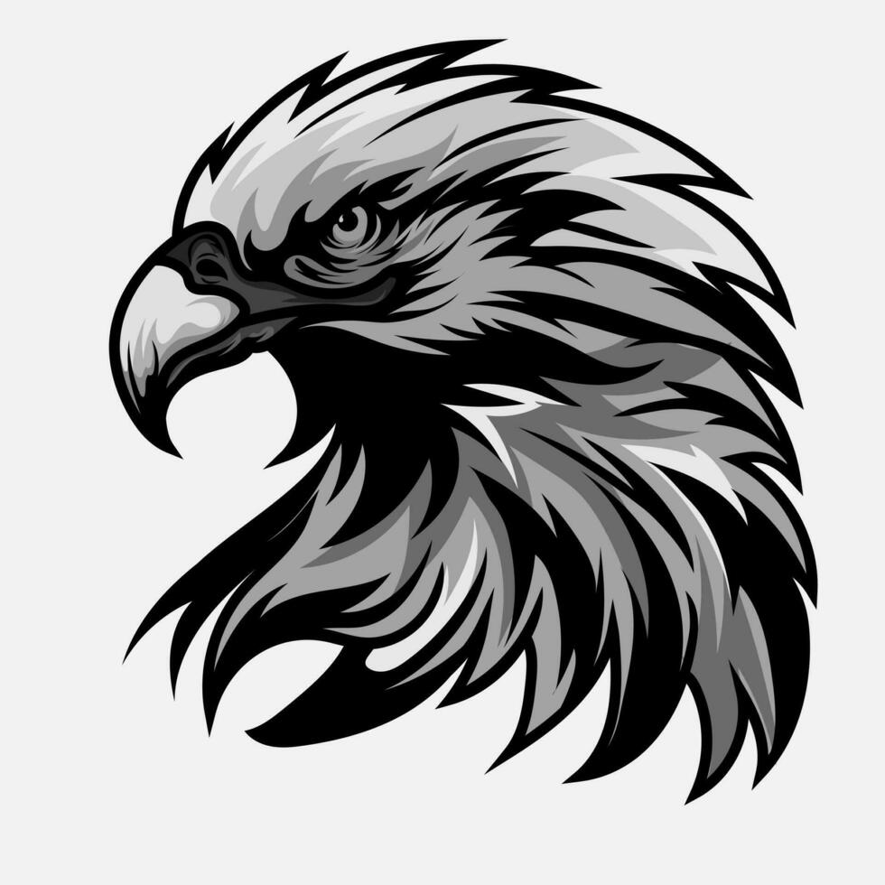 águila cabeza para tatuaje o camiseta diseño o desgastar. caza estilo águila antecedentes. concepto en blanco antecedentes vector
