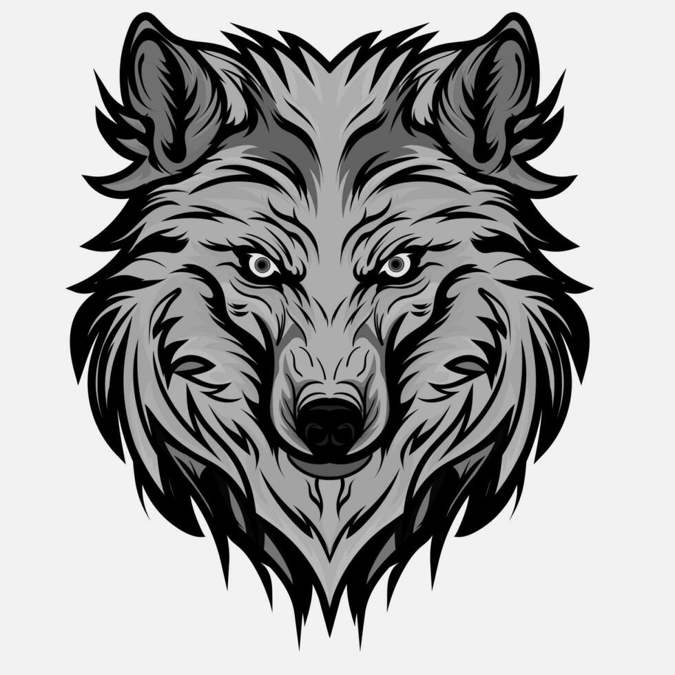 head ferocious wolf aggressive roaring, outline silhouette on a black background for tattoos and tshirt design vector