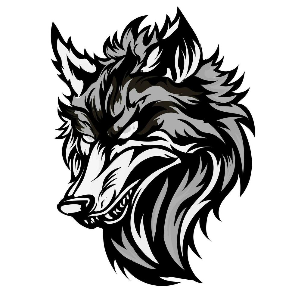 lobo cabeza tatuajes negro-07 vector