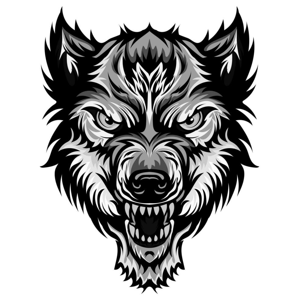 lobo cabeza tatuajes negro-06 vector