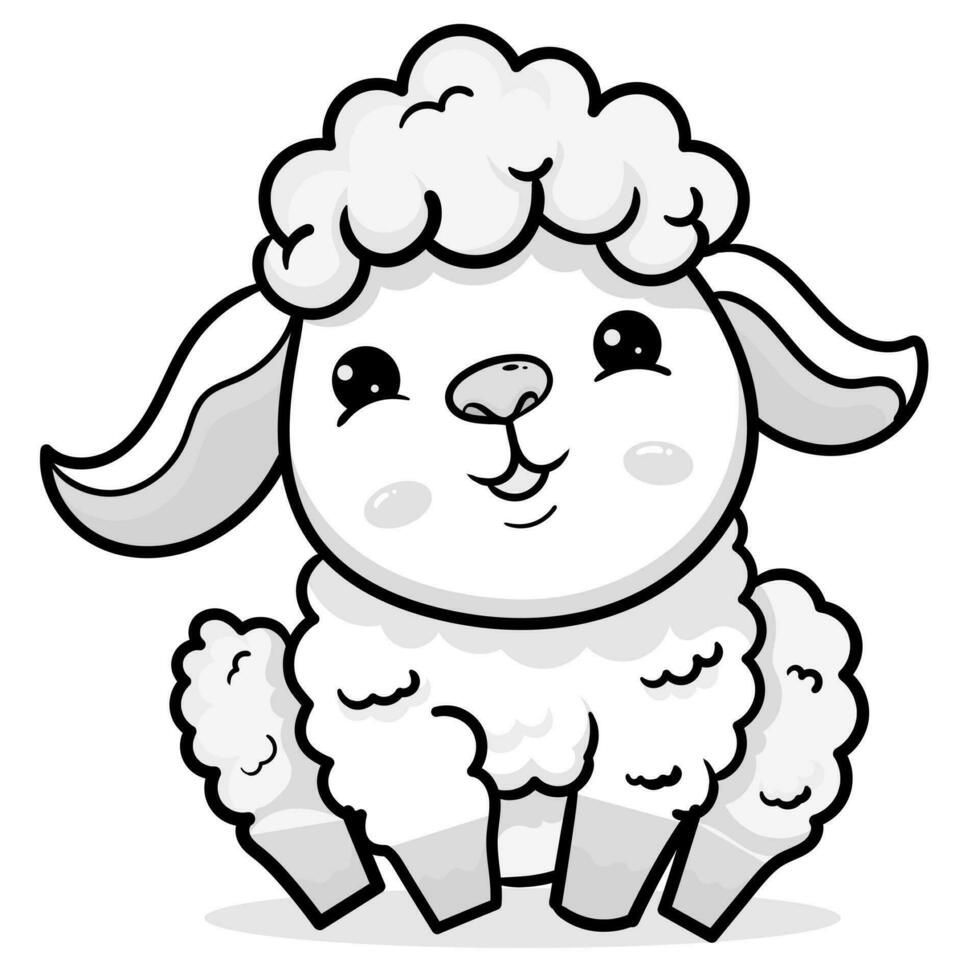 Coloring Page Outline of cartoon sheep or lamb. Farm animals. Coloring book for kids.black outline hand drawn cartoon sheep on a white background. vector