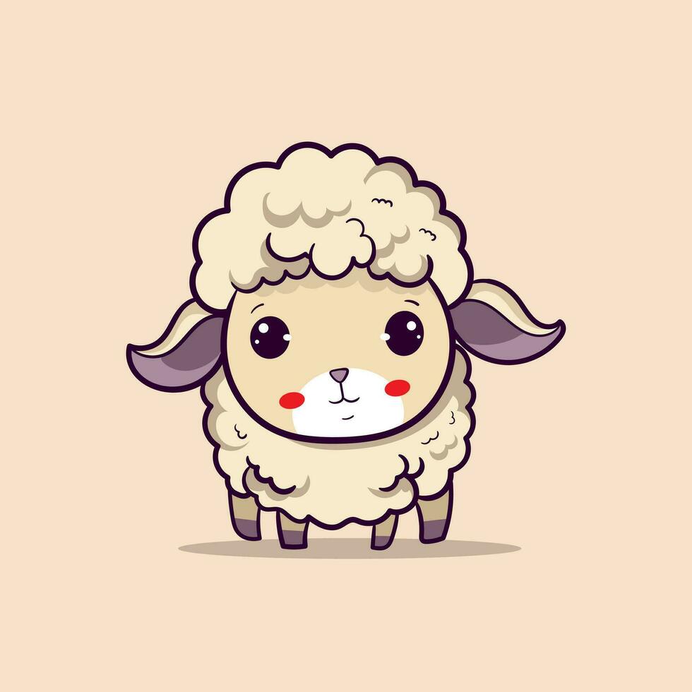 cute funny sheep on beige background Coloring Page Outline of cartoon sheep or lamb. Farm animals vector