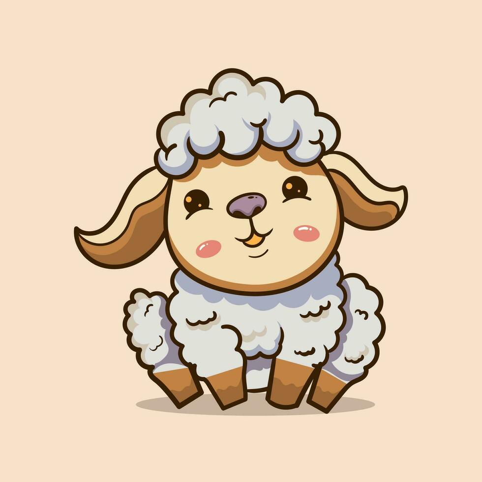 Cute Sheep and Ram isolated retro illustration. Standing Sheeps silhouette on white. Farm fanny milk young animals vector