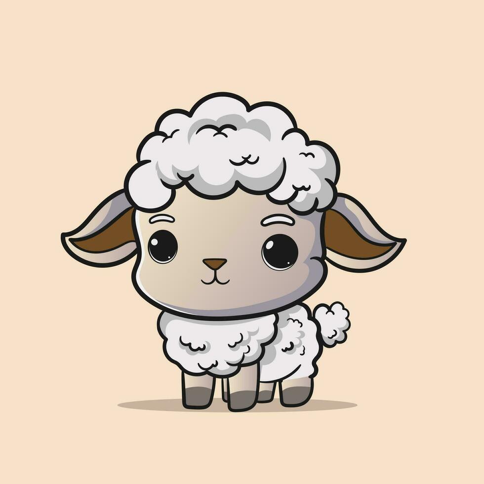 Cute Sheep and Ram isolated retro illustration. Standing Sheeps silhouette on white. Farm fanny milk young animals vector