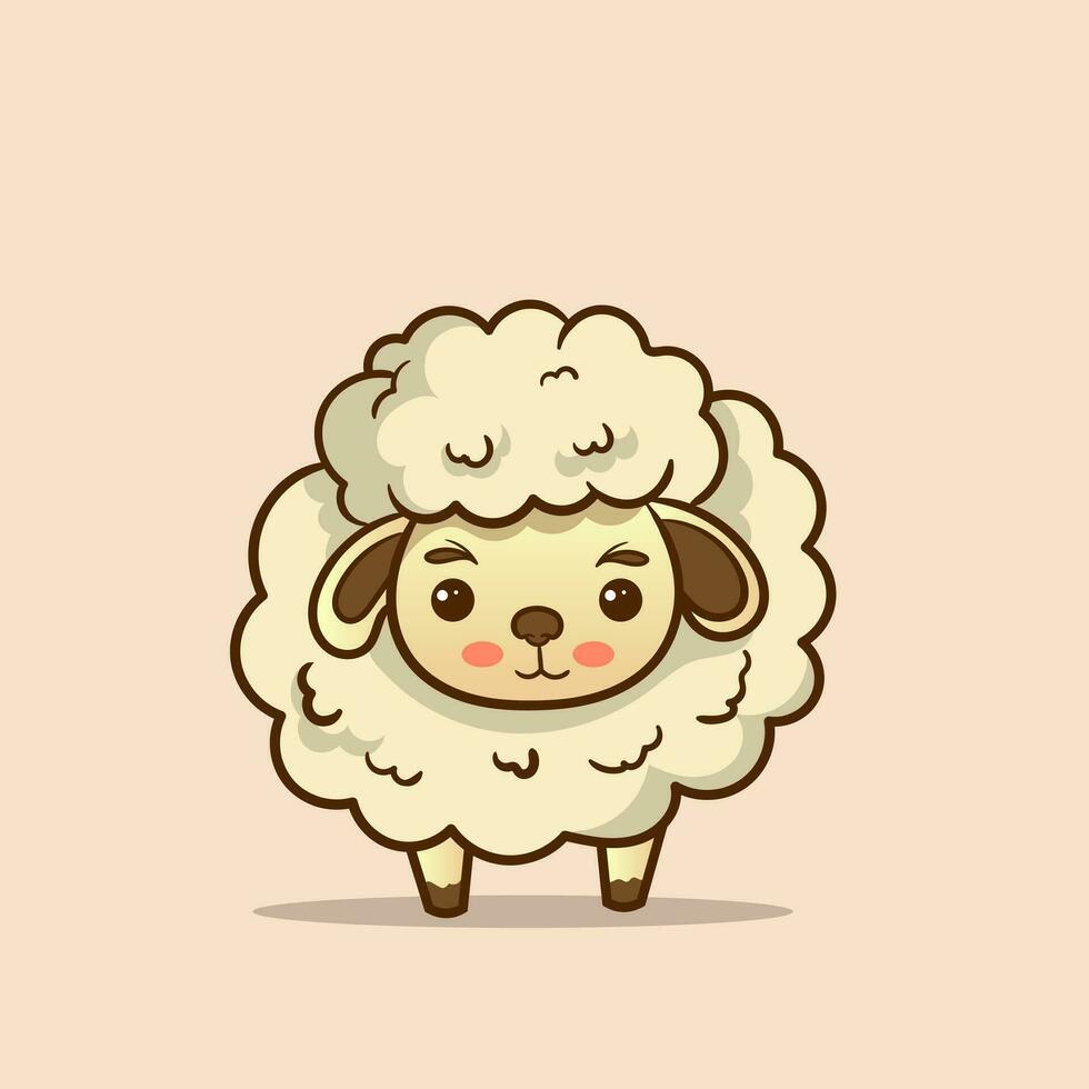 Cute Sheep and Ram isolated retro illustration. Standing Sheeps silhouette on white. Farm fanny milk young animals vector