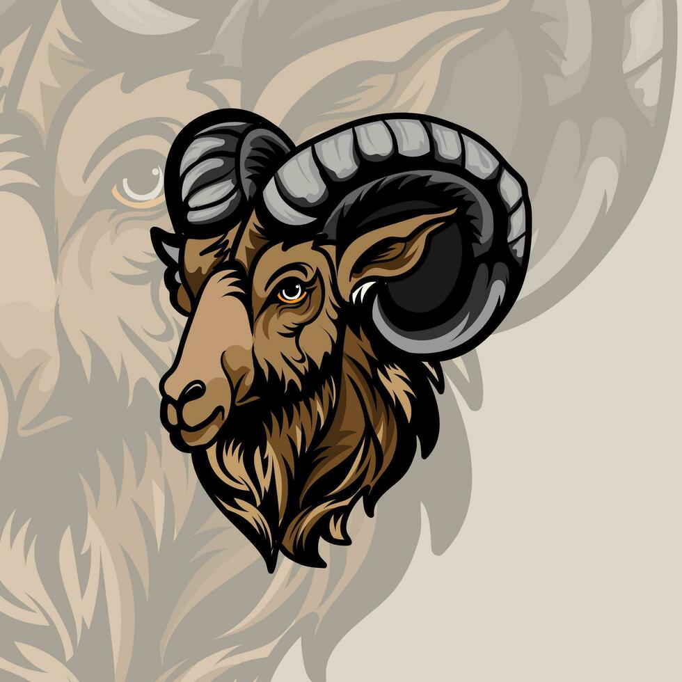 Powerful mountain goat animal mascot, sport team or league club wild animal vector emblem. Mountain goat animal mascot red head with horns for soccer football, basketball or baseball sport team emblem