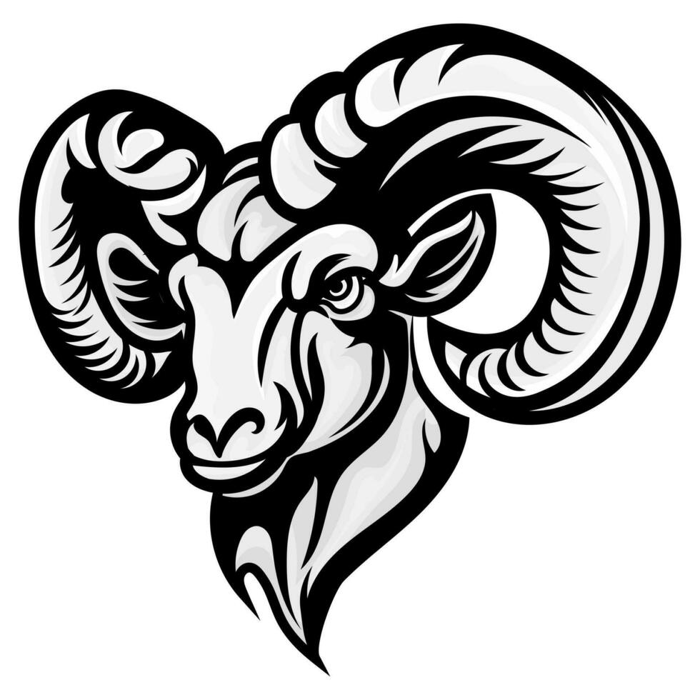 goat illustration tattoos concept prints designs. Horned goat head styles black on white vector