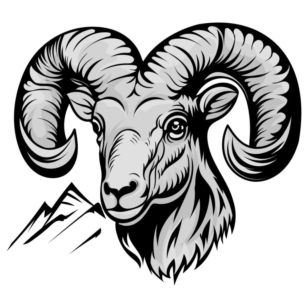 goat illustration tattoos concept prints designs. Horned goat head styles black on white vector