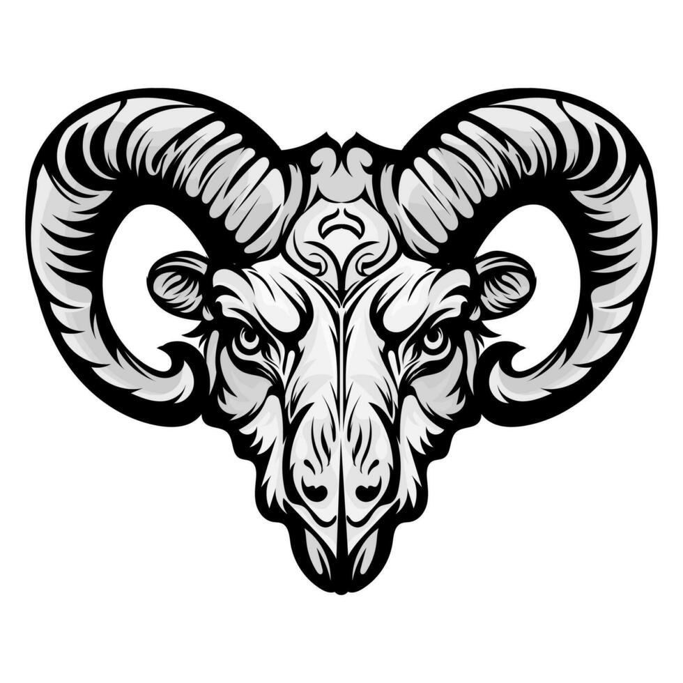 goat illustration tattoos concept prints designs. Horned goat head styles black on white vector