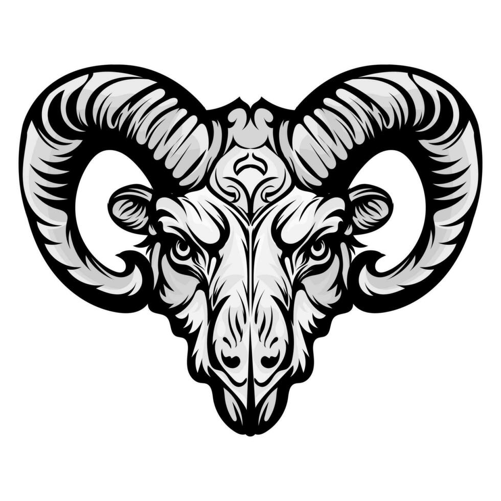 goat illustration tattoos concept prints designs. Horned goat head styles black on white vector