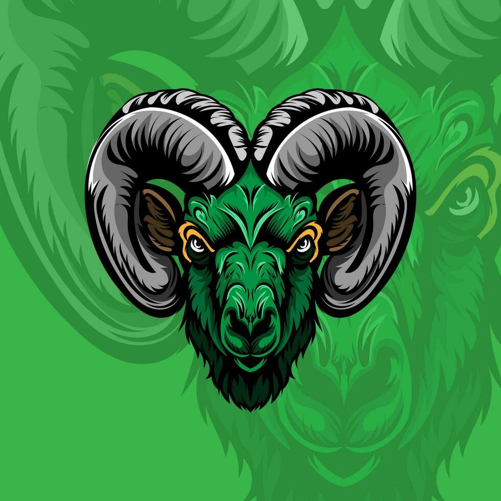 Colorful angry horned goat head in vintage style isolated vector illustration