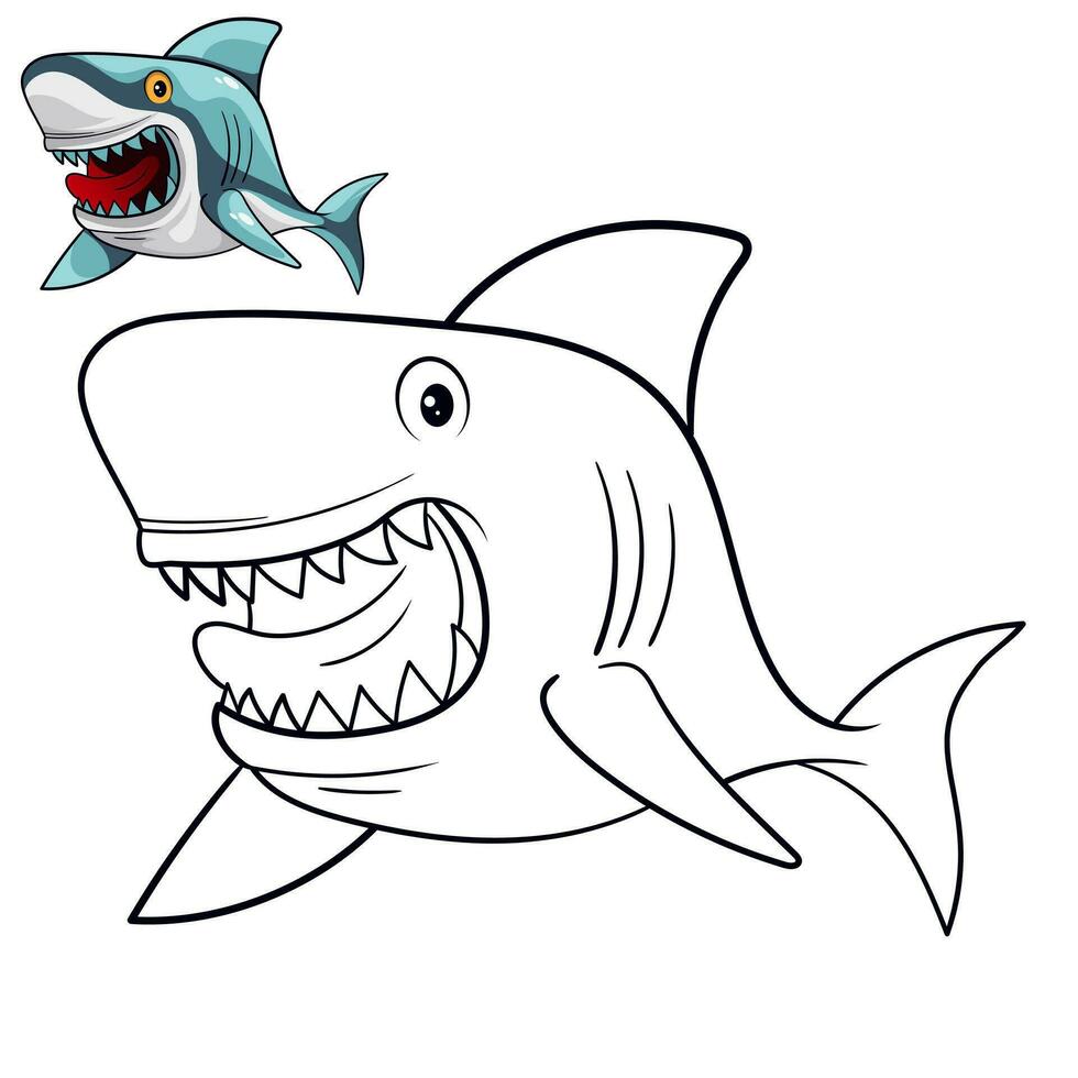 tiburón colorante página para sencillo diseño o colorante libros educación tiburón línea Arte vector