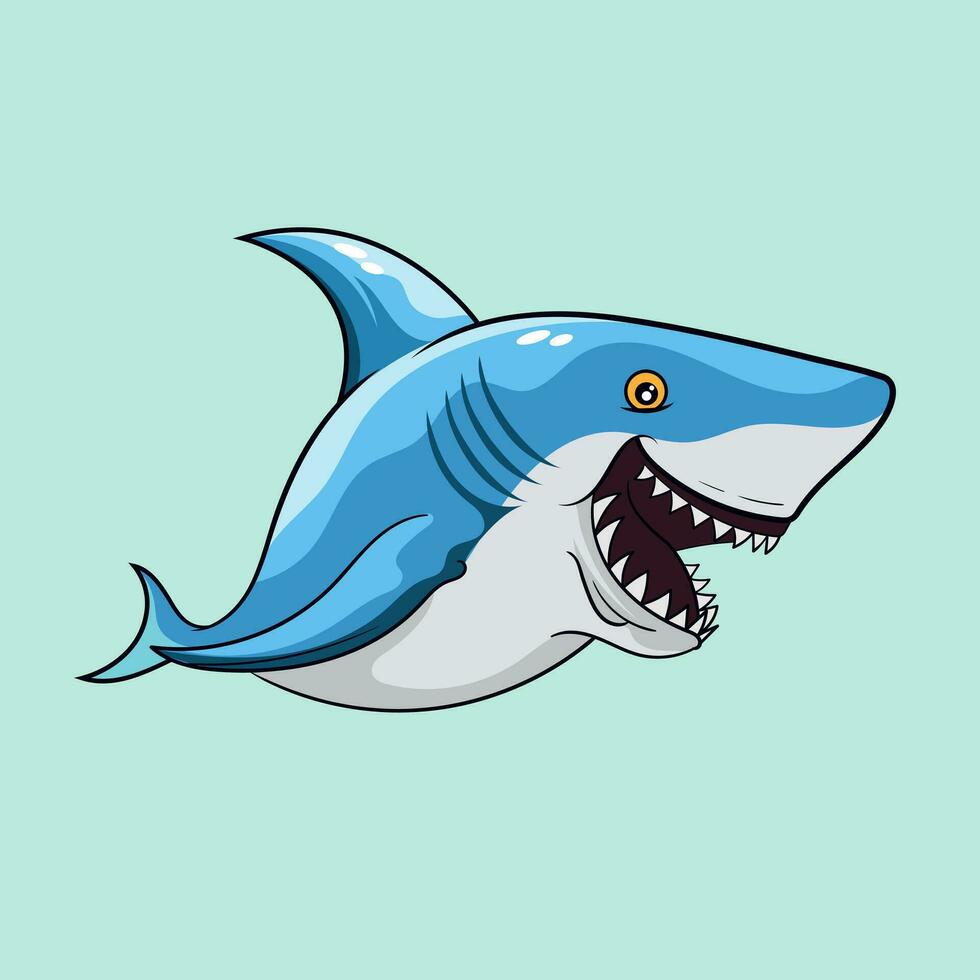 linda azul tiburón gracioso animal pulverización agua vector ilustración en kawaii dibujos animados estilo debajo el mar acuarela ilustración con aislado antecedentes