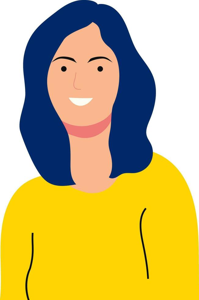 contento mujer con un amarillo camiseta.sonriendo chica.lady retrato vector ilustración