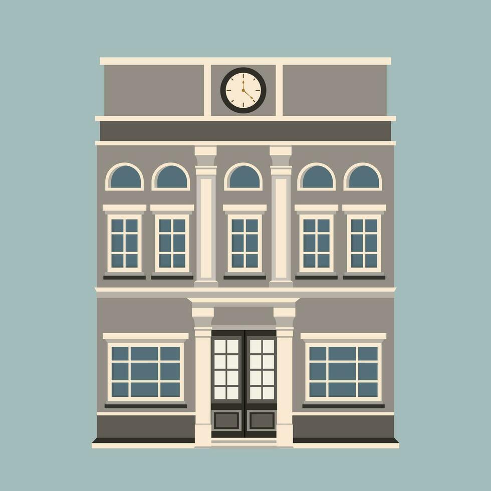 Classic building flat style.Vintage Residential House.Facade office isolated background vector