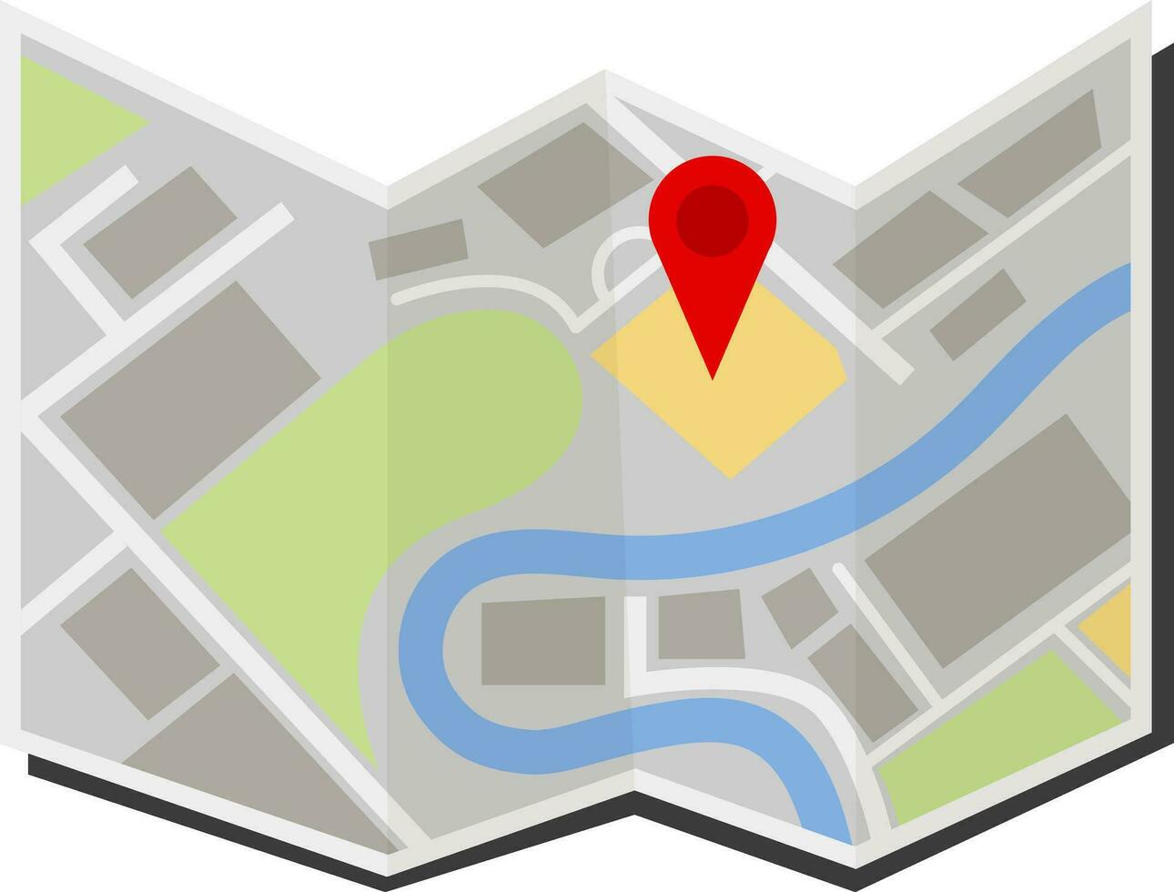 Folded map with red pin.Map icon illustration. City map vector isolated background