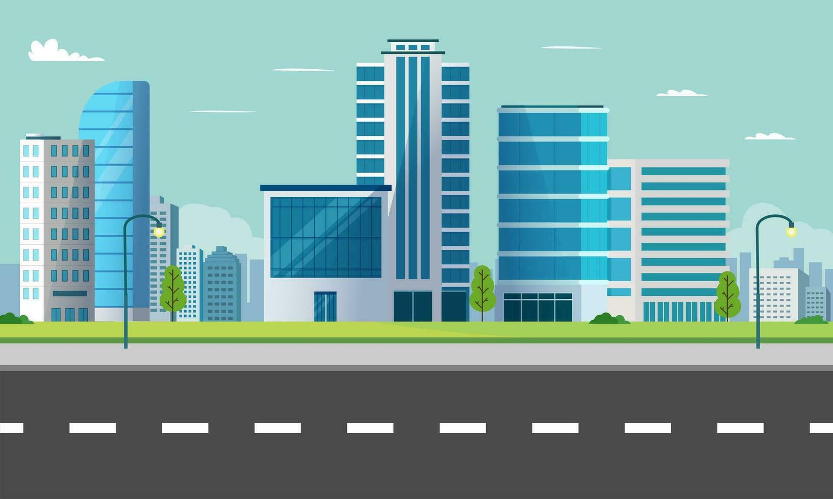 Cityscape scene with street.Modern building with sky background.Smart city with park vector