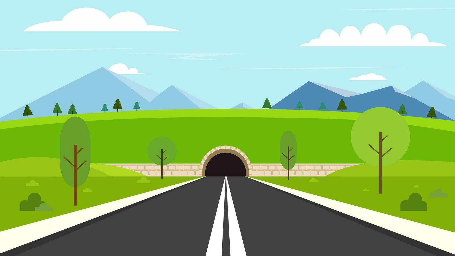 Tunnel road with nature landscape.Natural scene with street to tunnel and sky background.Vector illustration vector