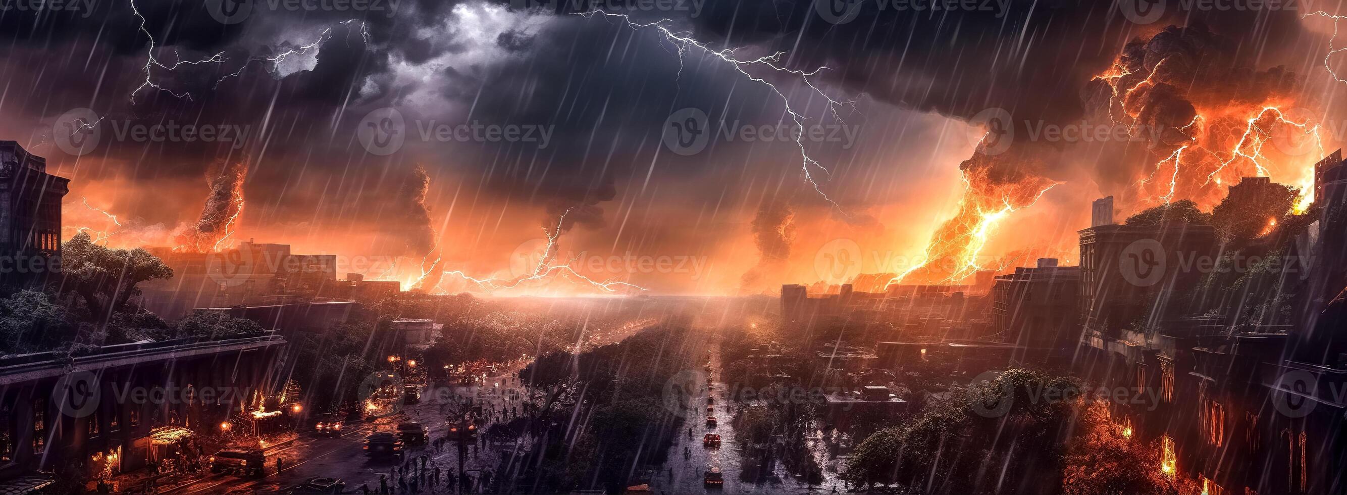 armageddon, apocalypse in the city, banner made with Generative AI photo