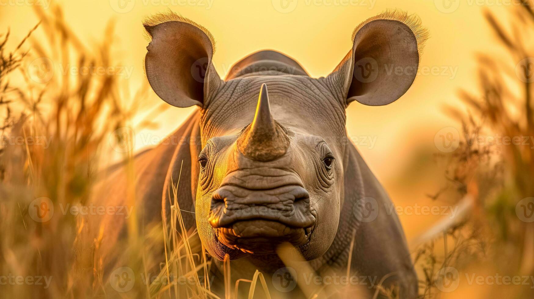 rhinoceroses in the african savannah, made with Generative AI photo