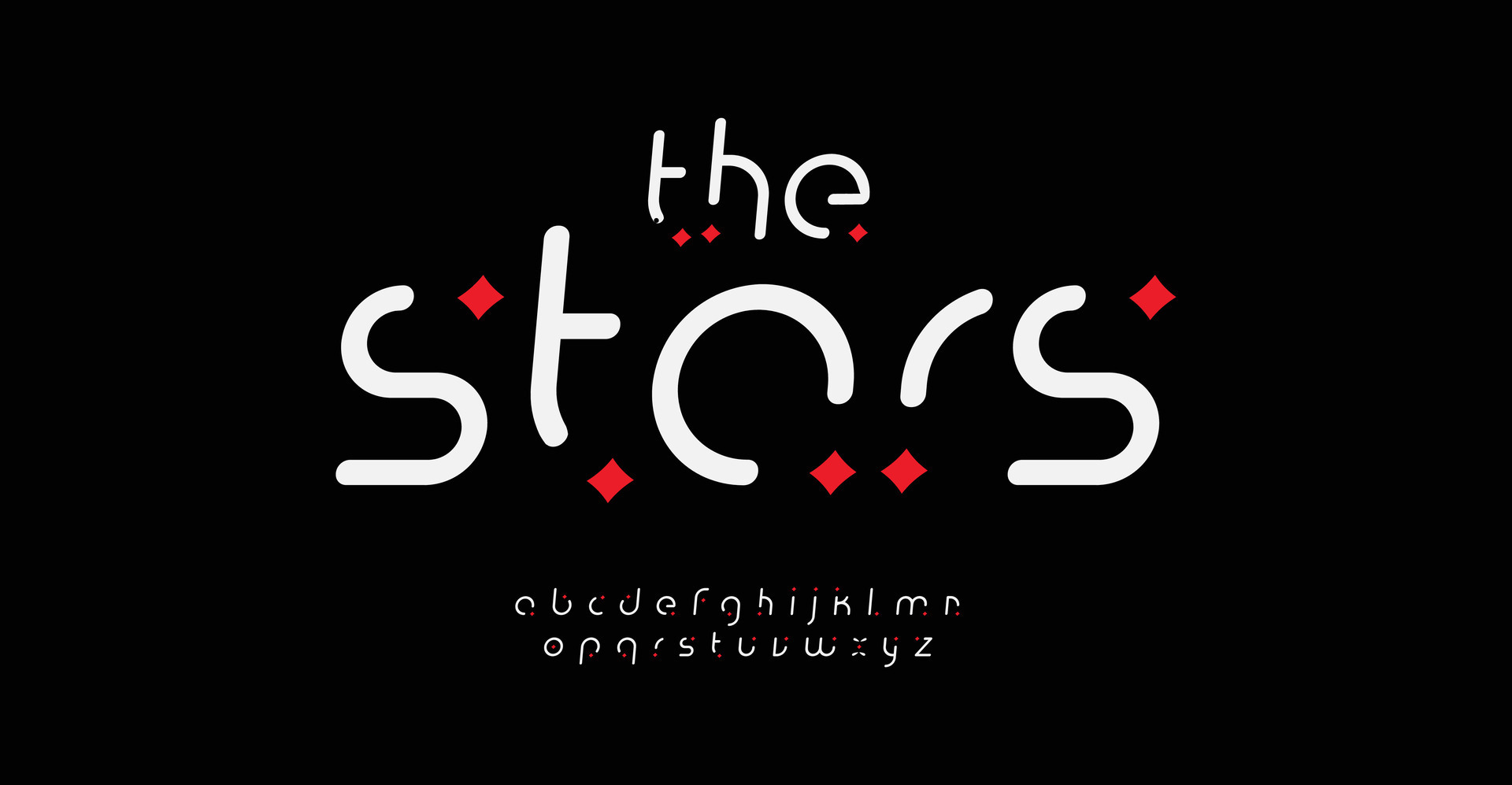 Digital data tech alphabet, stars sans serif round letters, minimalist ...
