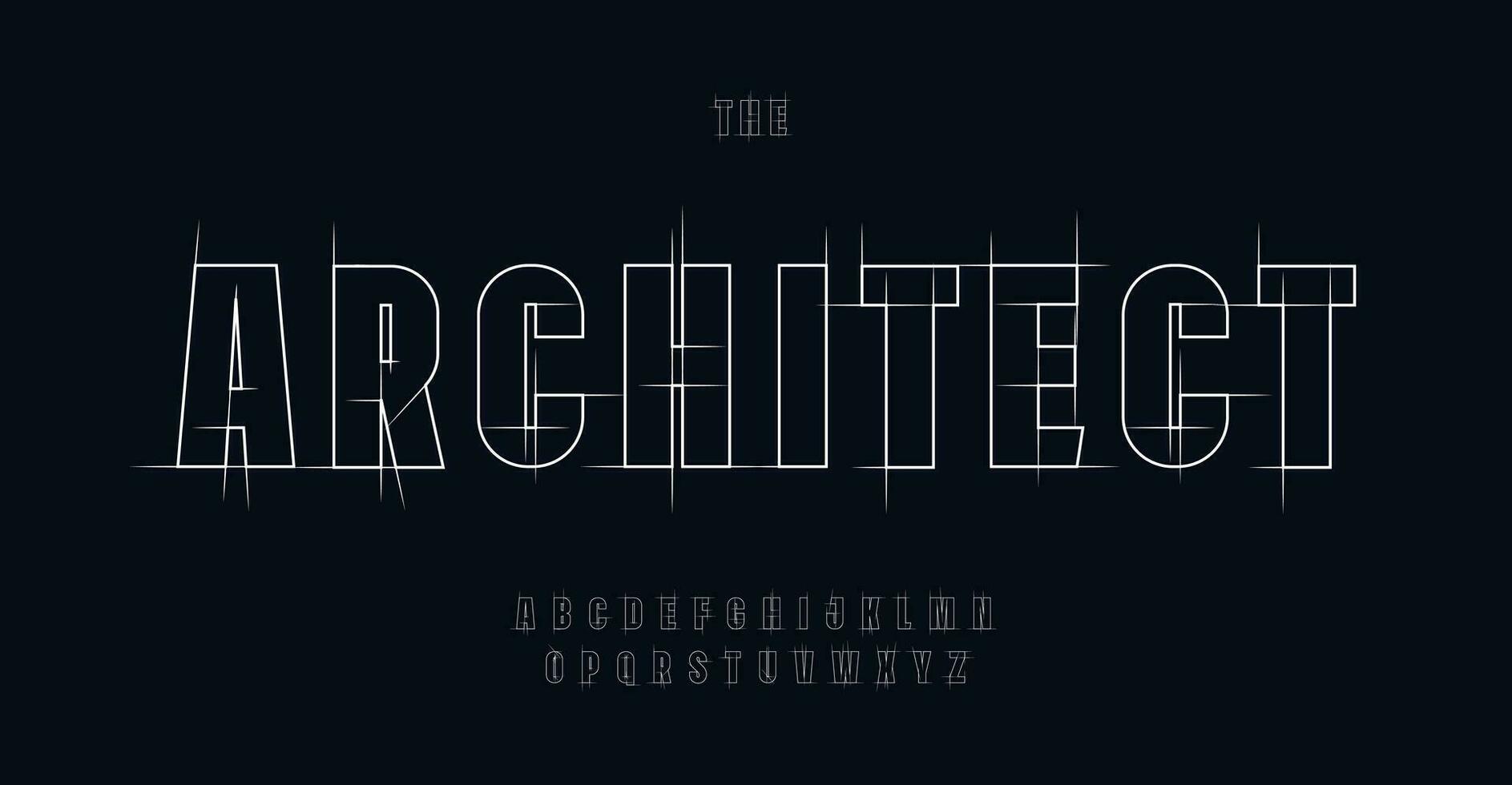 Architect alphabet, blueprint geometric letters, construction plan font for engineering logo, drafting project headline, building floor plan typography, CAD typo graphic. Vector typographic design