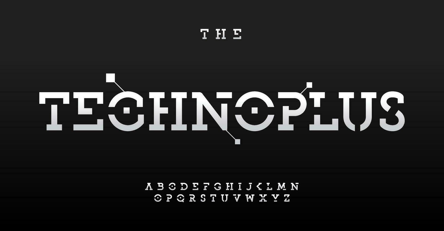 Stencil-style alphabet, bold serif letters, robust slab font for techno core logo, futuristic headline, sleek typographic design. Vector typeset