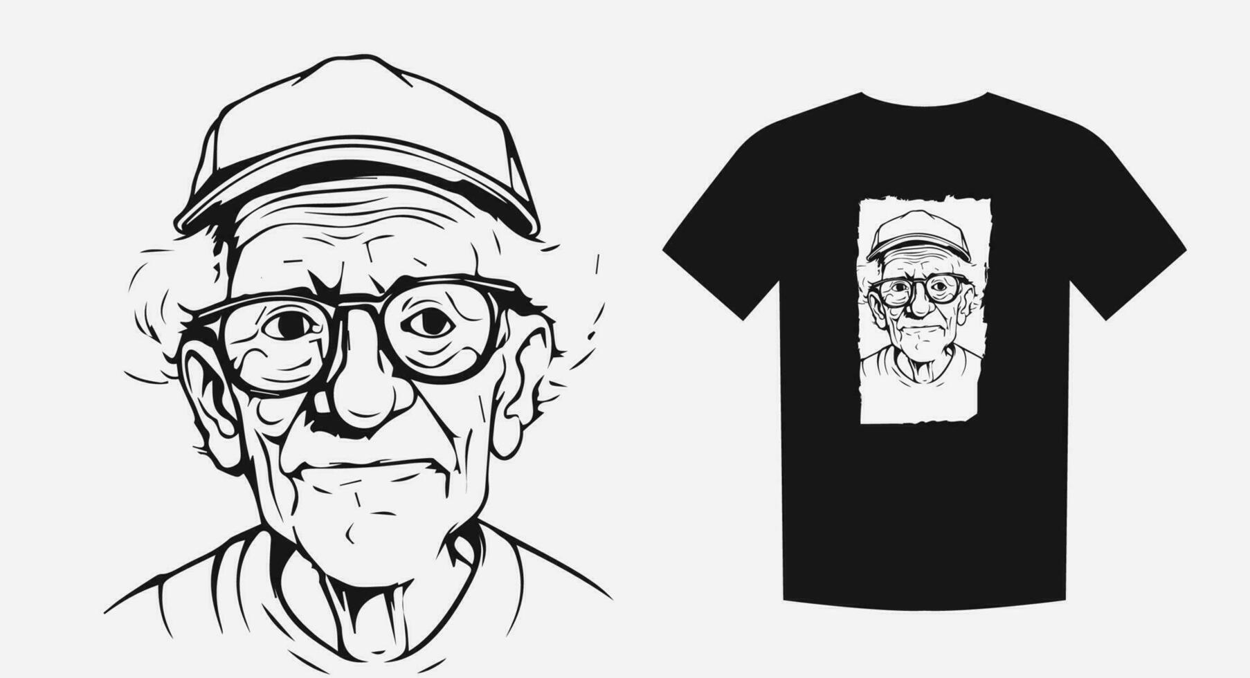 Vintage vector portrait of an elderly man in a retro contour style. Perfect for shirts, logos, and tattoos. Timeless and captivating. Vector illustration.