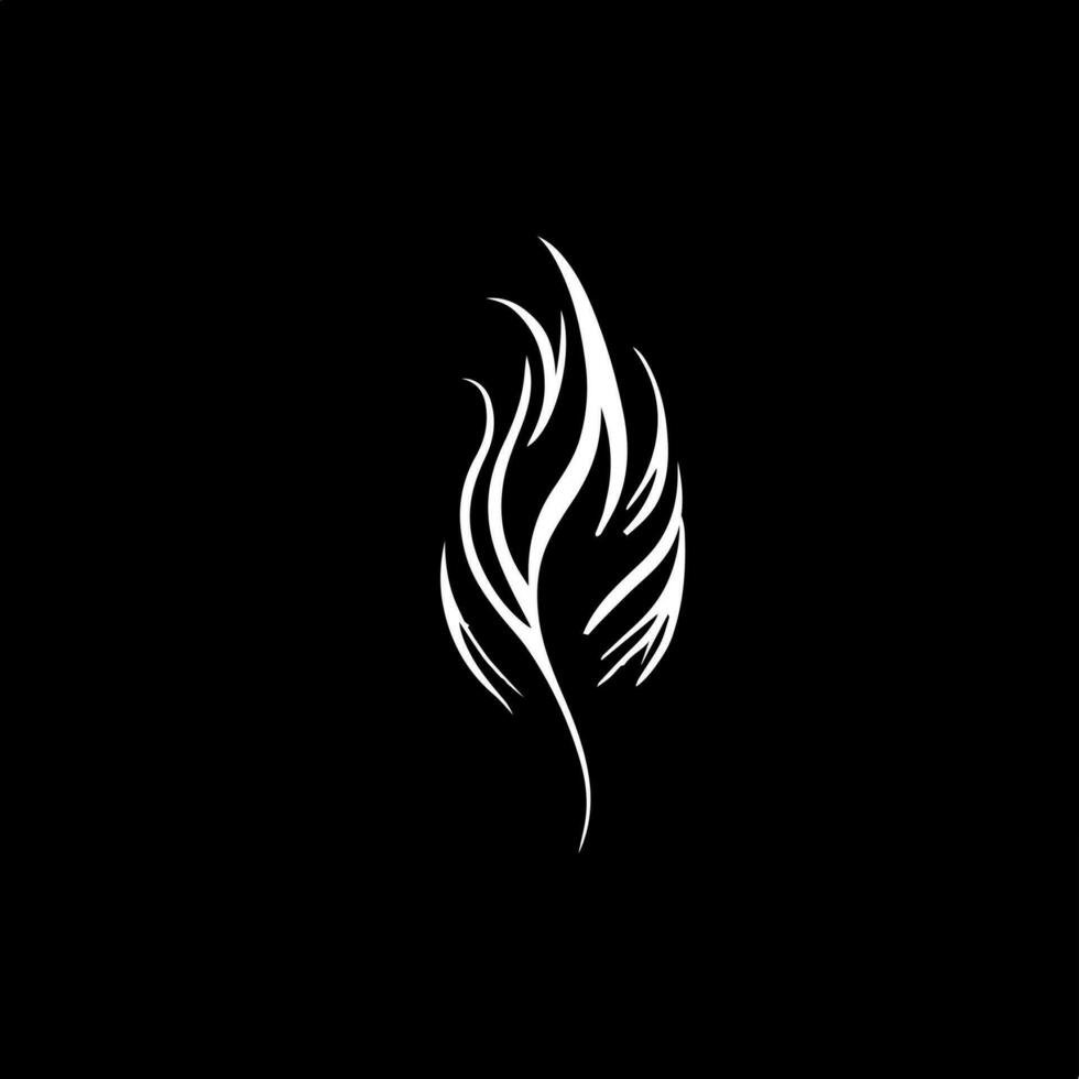 Abstract flaming leaf or flame silhouette on black background, minimalistic logo template, business identity, t-shirts print, tattoo. Vector illustration