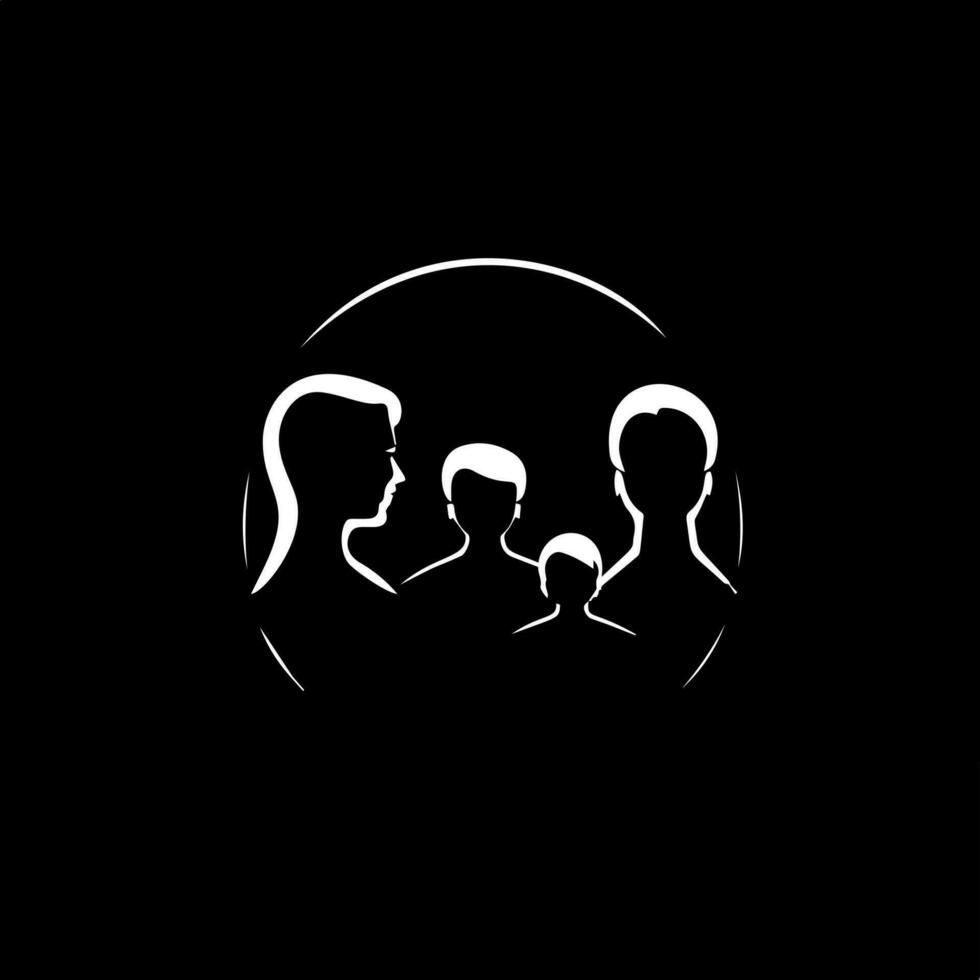 Minimalistic logo template, white icon of family silhouette on black background, modern logotype concept for business identity, t-shirts print, infographic pictogram Vector illustration