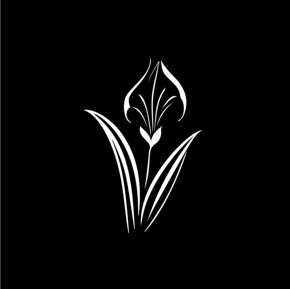 Minimalistic waterlily logo template, white icon of lily petals flower silhouette on black background, yoga logotype concept, cosmetic emblem, tattoo. Vector illustration