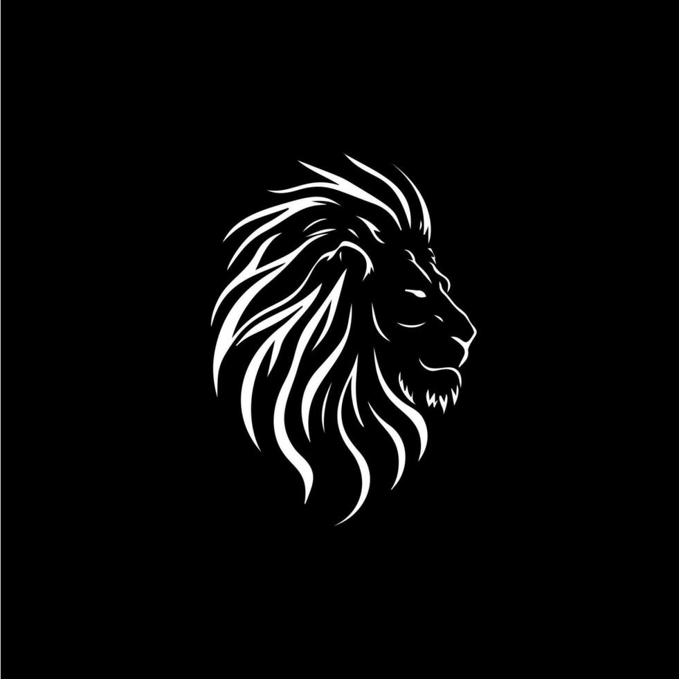 Lion head dotwork tattoo with dots shading, depth illusion, tippling tattoo. Hand drawing bird emblem on black background for body art, minimalistic sketch monochrome logo. Vector illustration