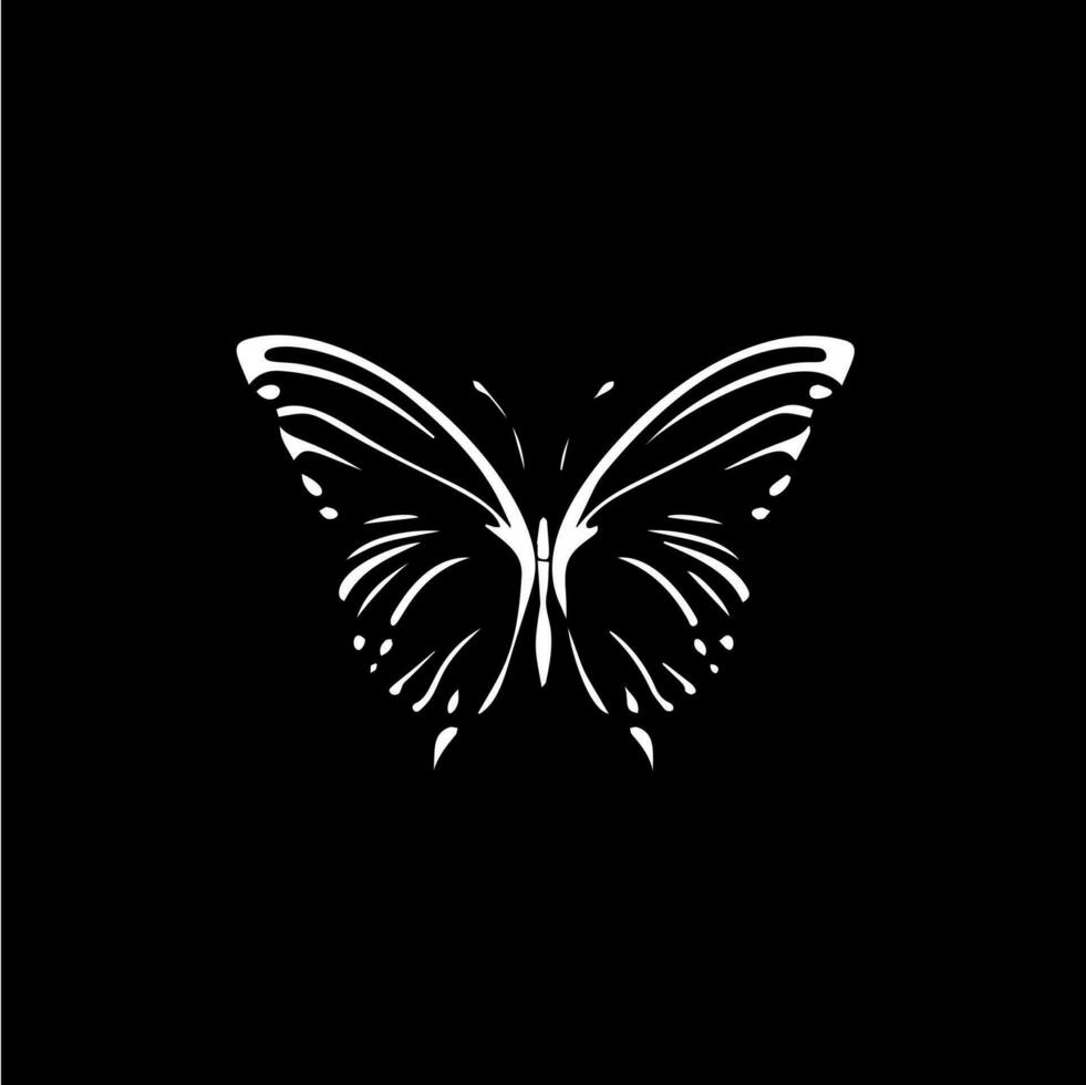 Butterfly dotwork tattoo with dots shading, tippling tattoo. Hand drawing fly insect emblem on black background for body art, minimalistic sketch monochrome logo. Vector illustration