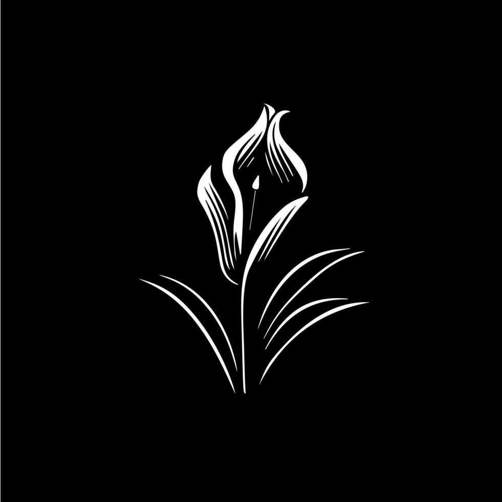 Minimalistic waterlily logo template, white icon of lily petals flower silhouette on black background, yoga logotype concept, cosmetic emblem, tattoo. Vector illustration