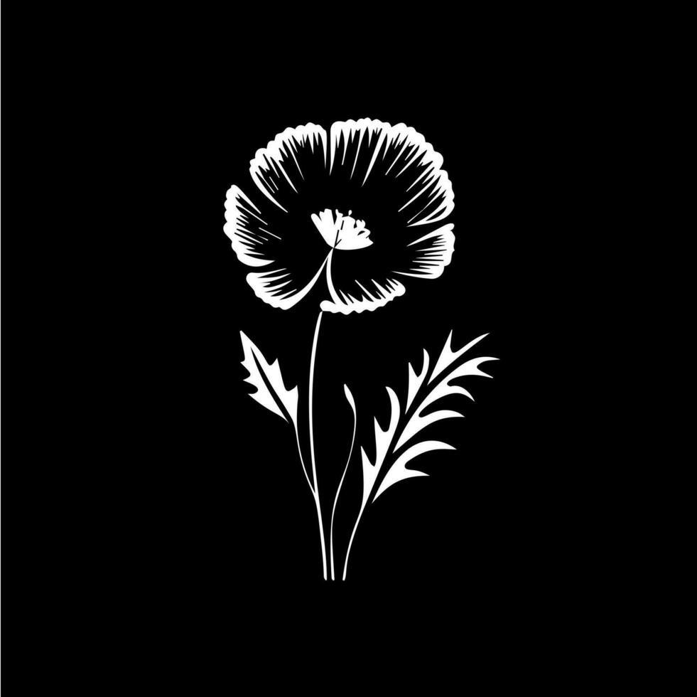 Poppy flower logo template, white icon of blossom poppy petals silhouette on black background, boutique logotype concept, cosmetic emblem, tattoo. Vector illustration