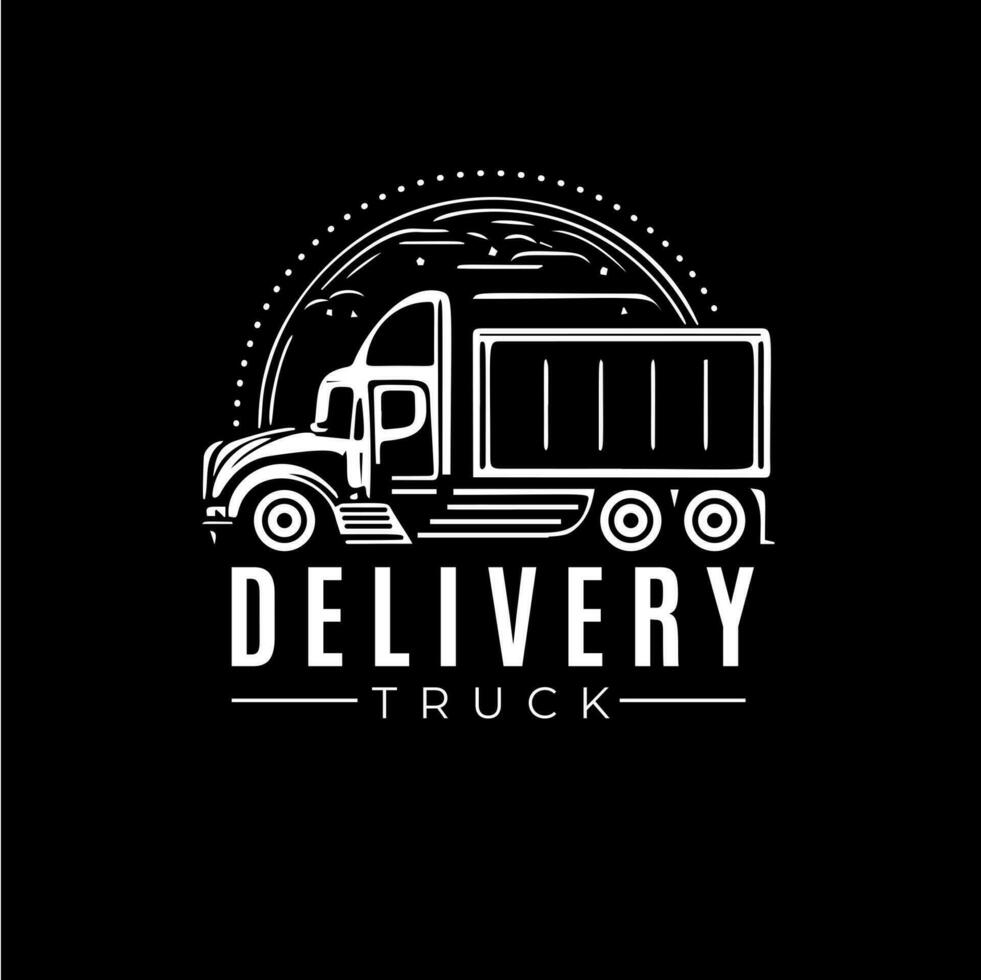 Truck icon linear emblem in silhouette style for delivery service and cargo transportation. lorry logo template. Vector illustration.