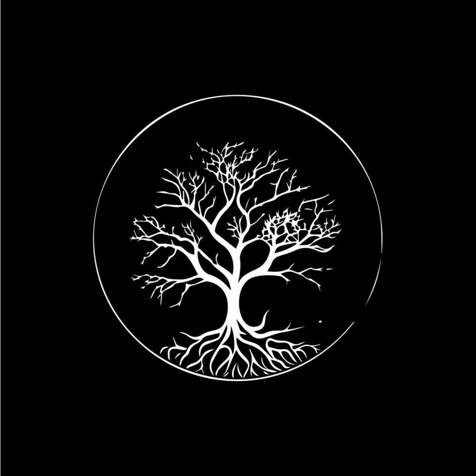 árbol raíces silueta icono, conocimiento símbolo, educación resumen firmar, leñador logo concepto, carpintería logotipo, camiseta imprimir, vida símbolo en negro antecedentes. aislado vector ilustración