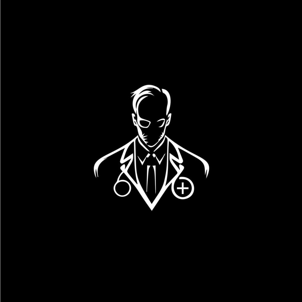 Doctor person silhouette, pharmacist worker abstract icon, health care worker sign, round logo for pharmacy, clinic, hospital. Vector illustration