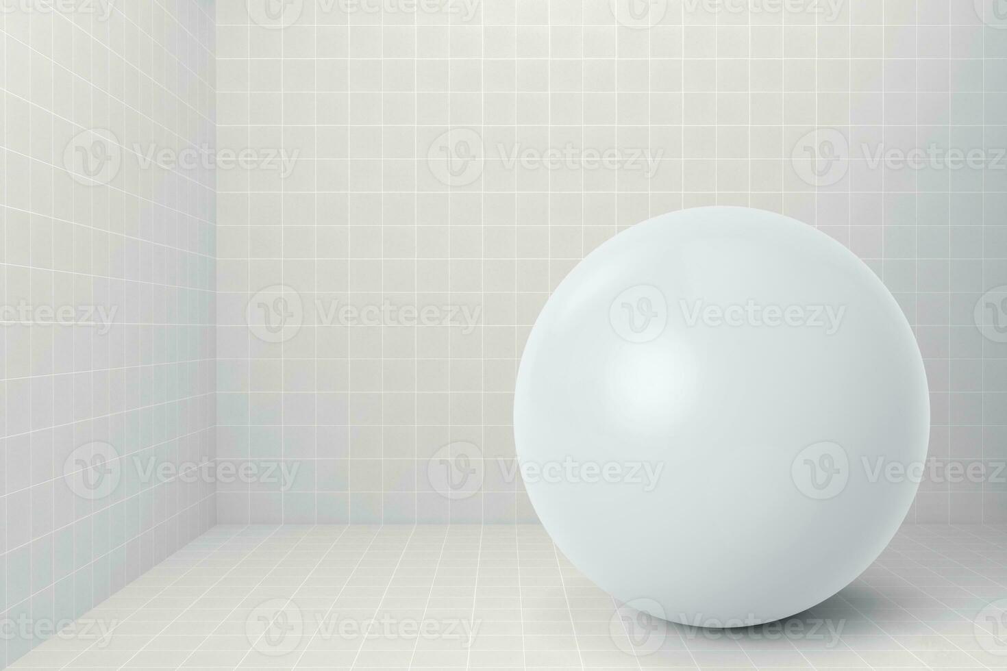 White sphere with shadow on tile background photo