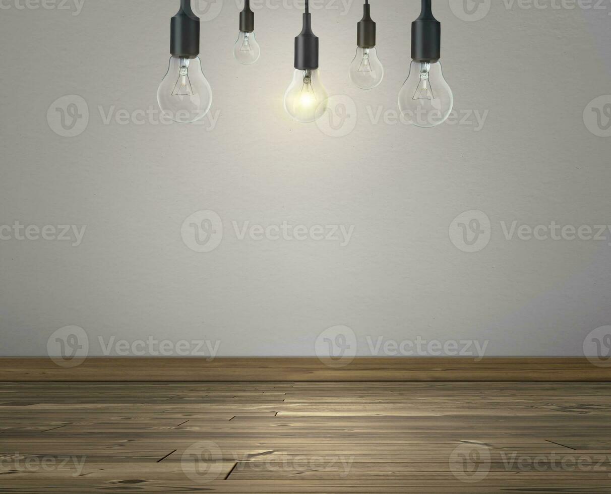 light bulbs interior decoration room white walls and wooden floors photo