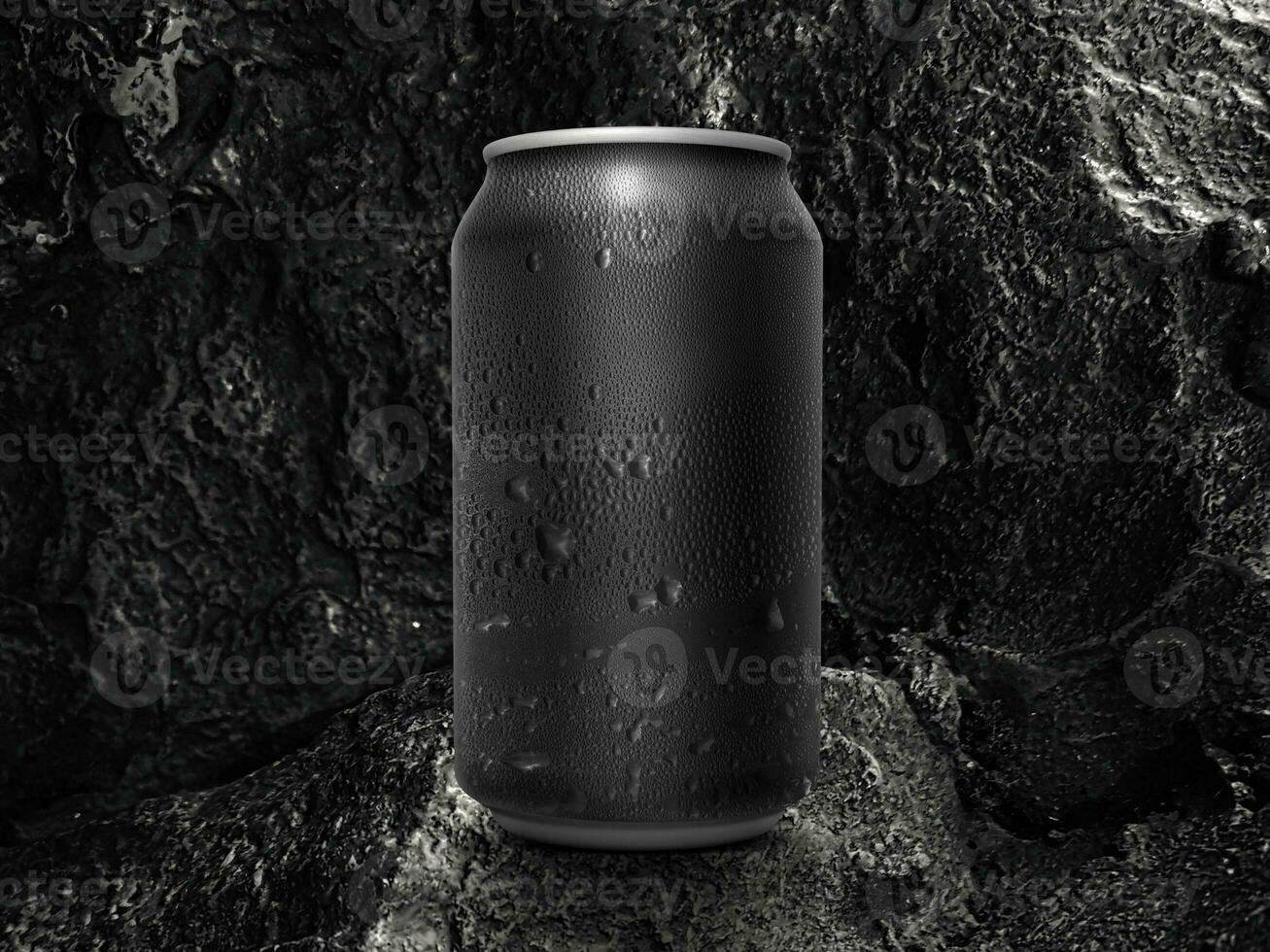 Black cold aluminum tin can on black coal background photo