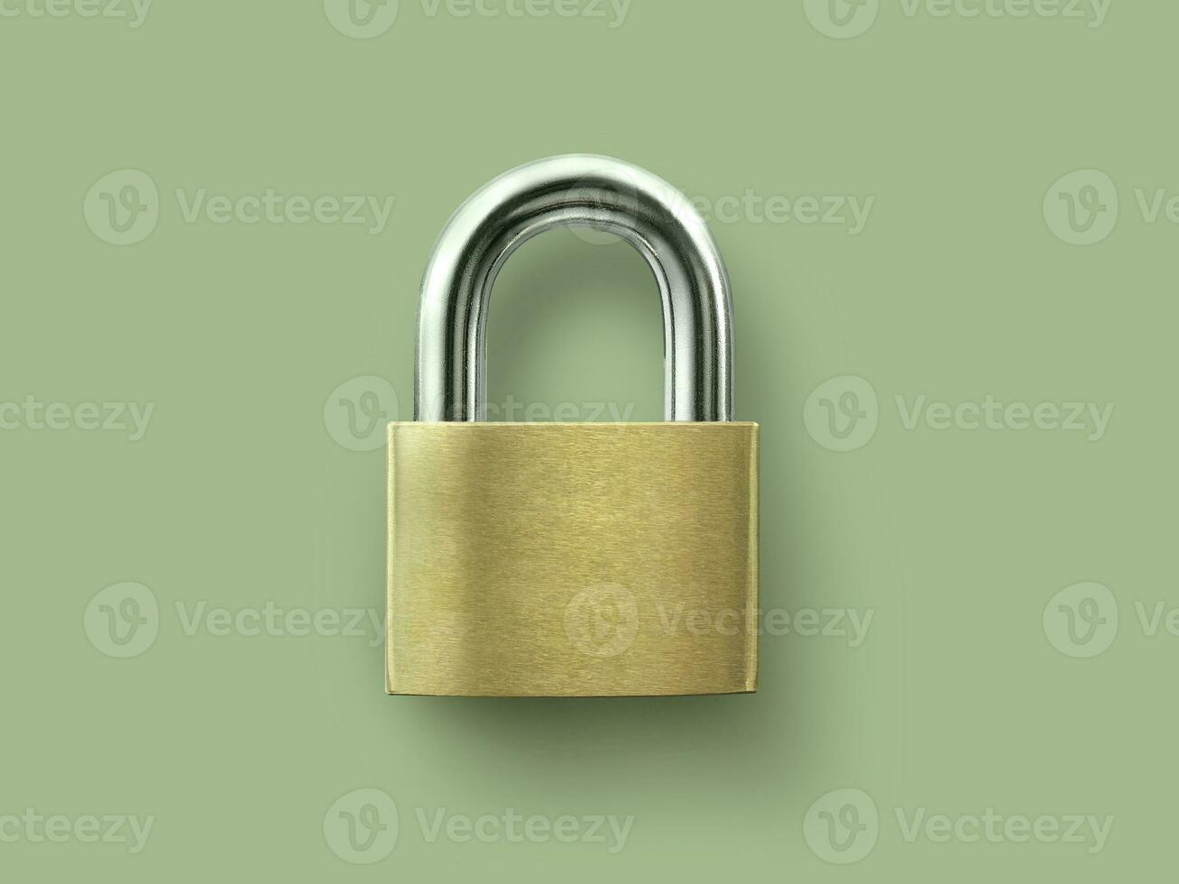 Golden key locked on green background. concept security photo