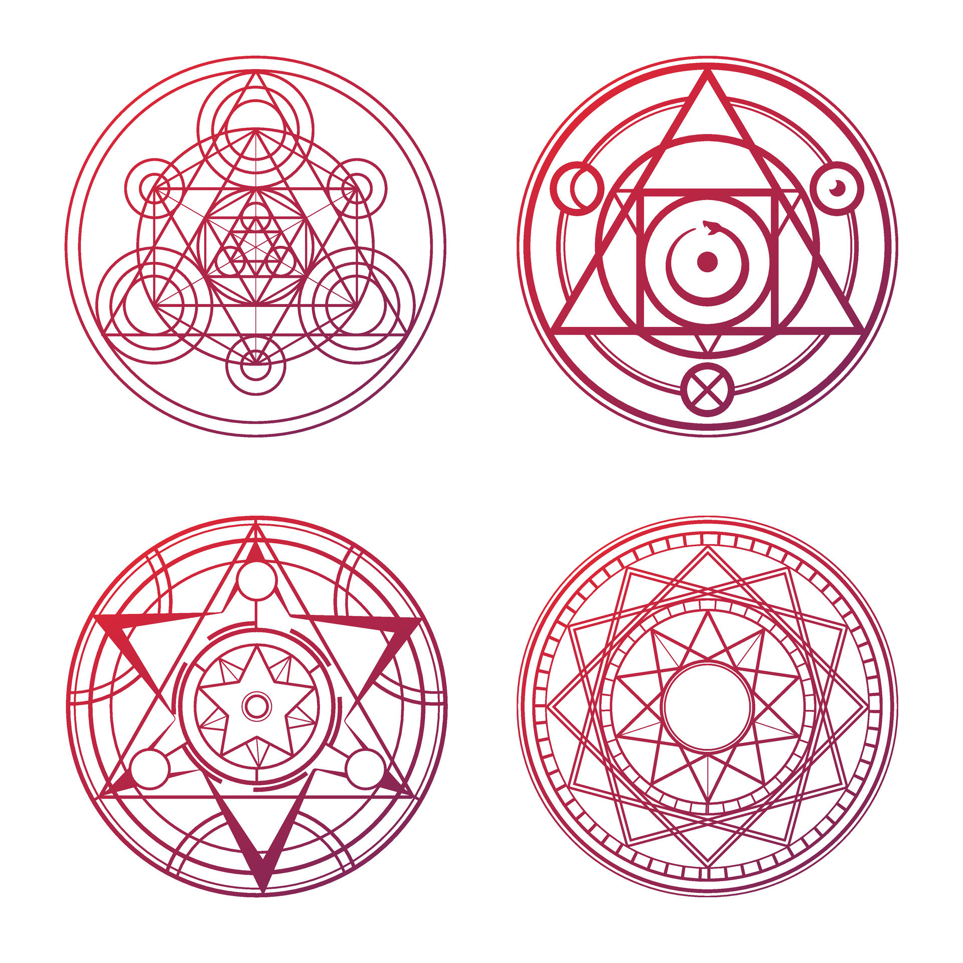 Set of 4 red magic circles. Magic geometric circles 25852224 Vector Art