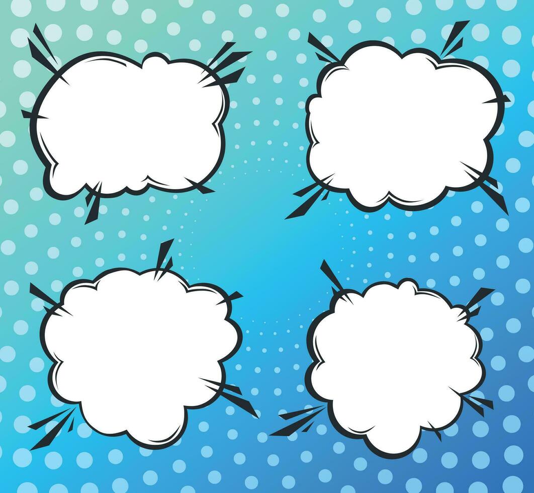 Set of 4 speech bubbles on a blue background. Dialog clouds vector