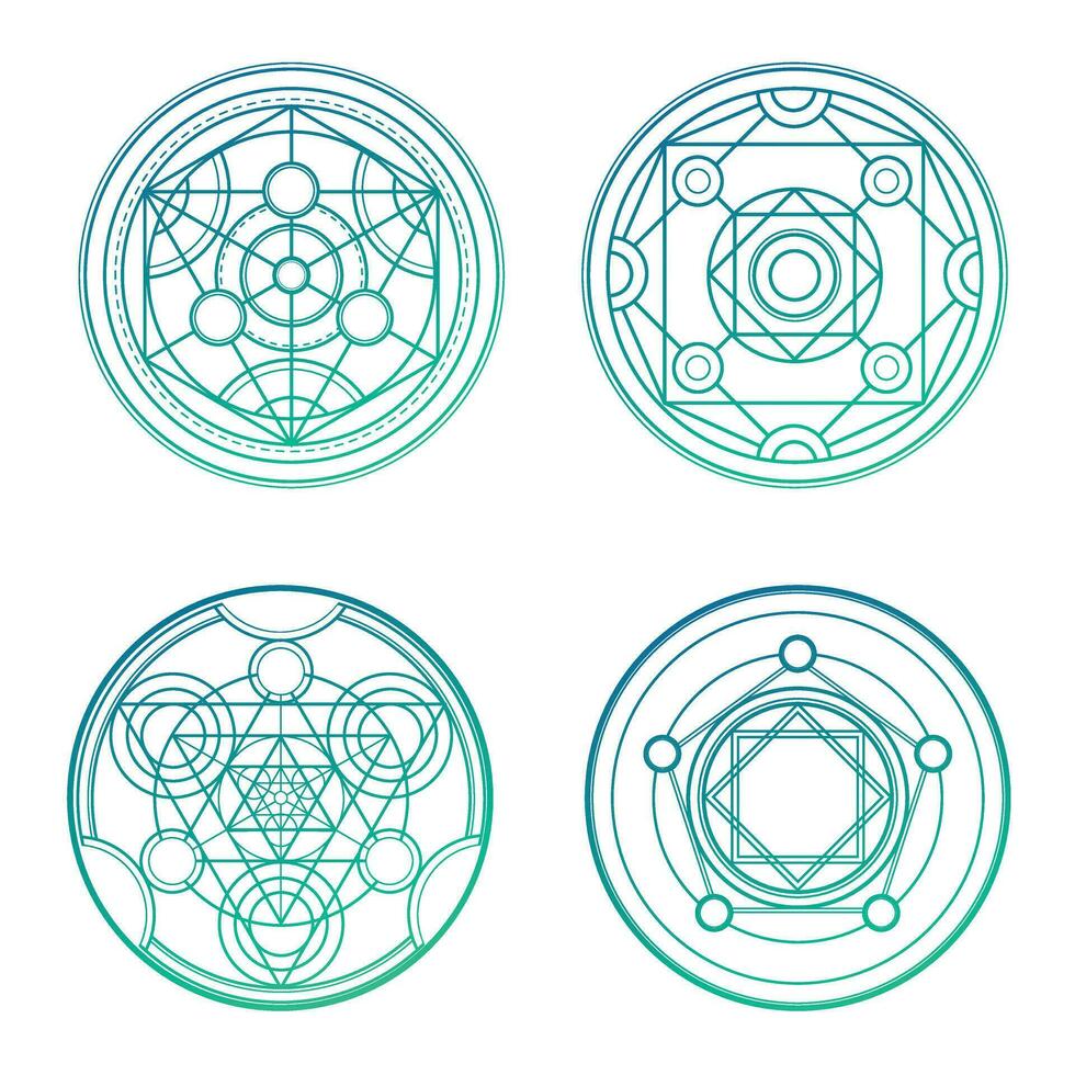 Set of 4 green alchemy circles vector