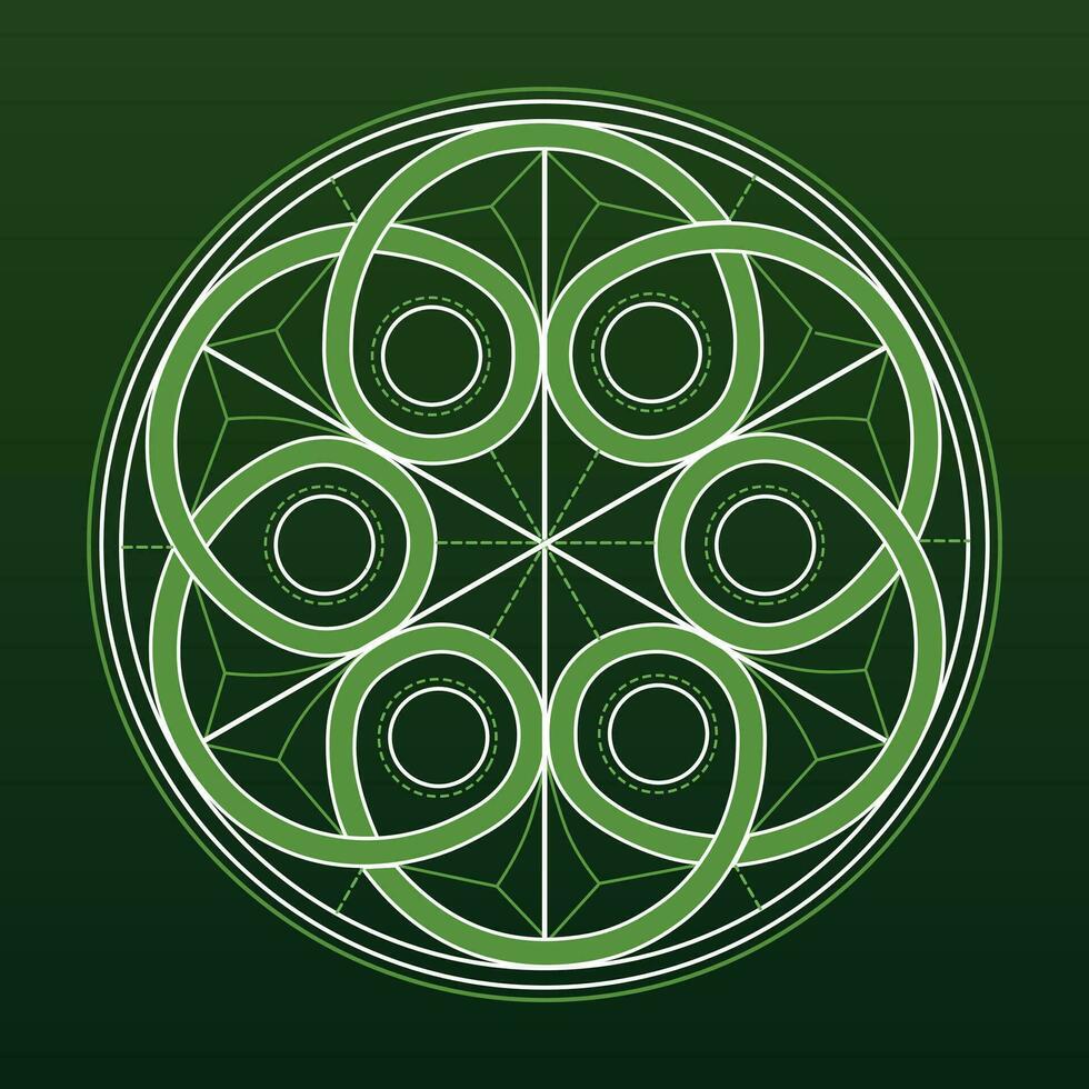 Graphic pattern of a twist in a circle on a green background vector