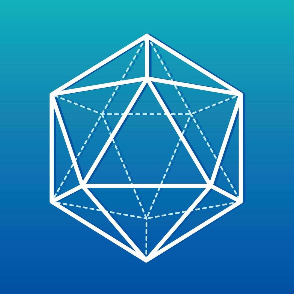 Outline drawing of a geometric icosahedron. Dice is a board game vector