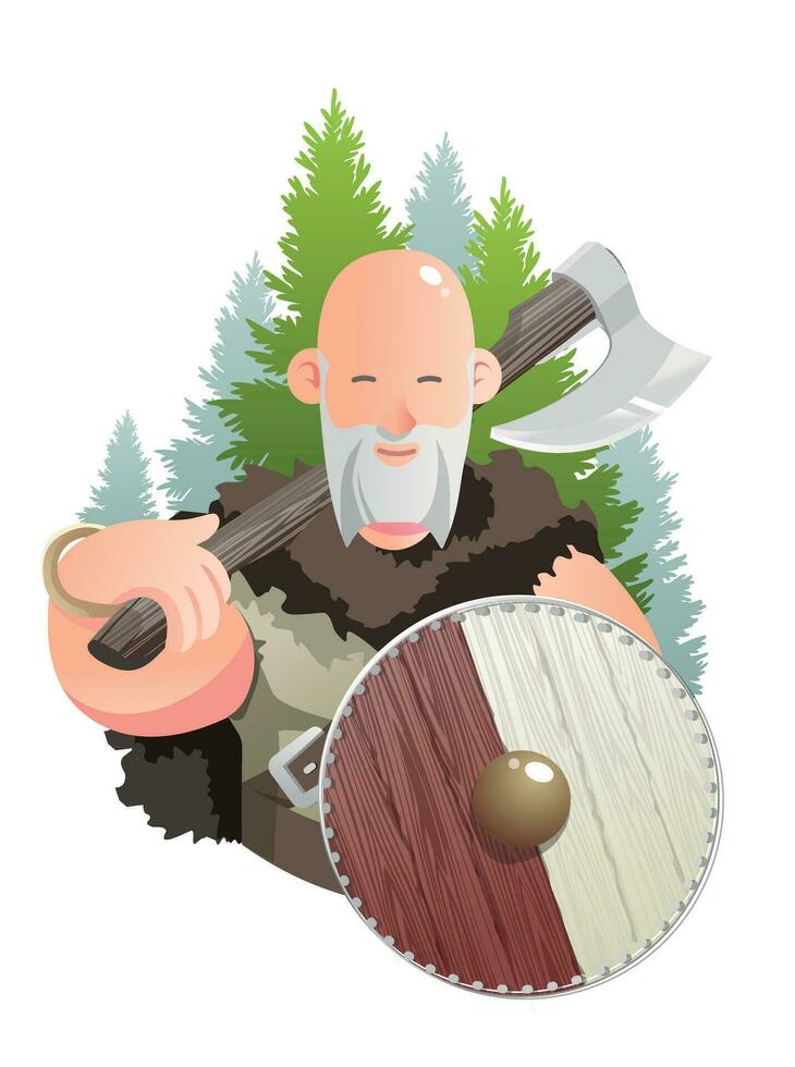 ilustración de un vikingo con un hacha vector