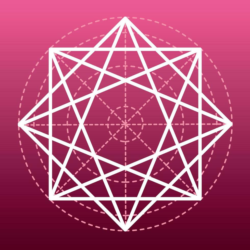 Drawing of a geometric design in a circle on a red-pink background vector